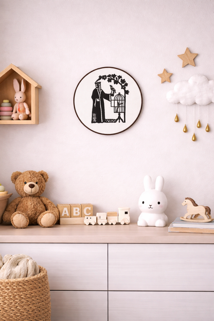 Nattergalen - broderet eventyr til væggen